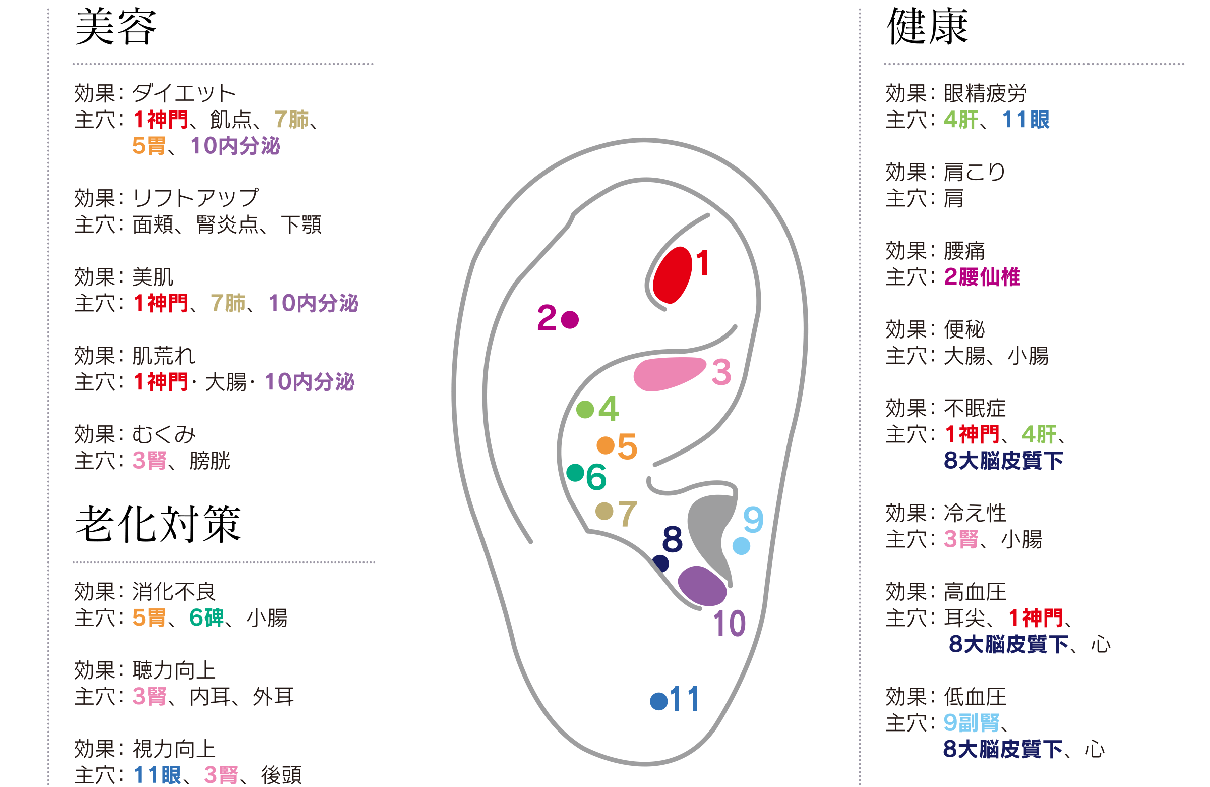 耳ツボ目的別参考表